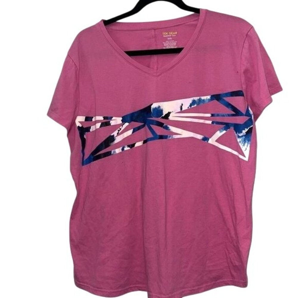 Tek Gear Womens V-Neck Essential Gear Tee XXL Pink With Abstract Graphic